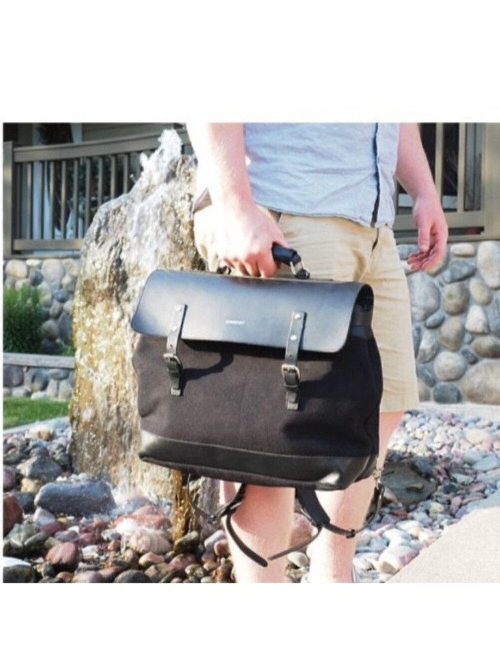 Sandqvist Jones Black Canvas Leather Convertible Backpack Messenger Laptop Bag